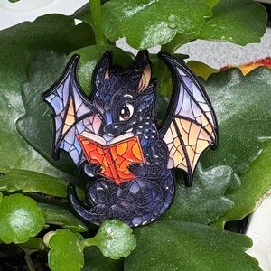 Book lover-Black and “stained glass” Dragon Enamel Pin
